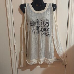 William Rast White Cold Shoulder Graphic Top